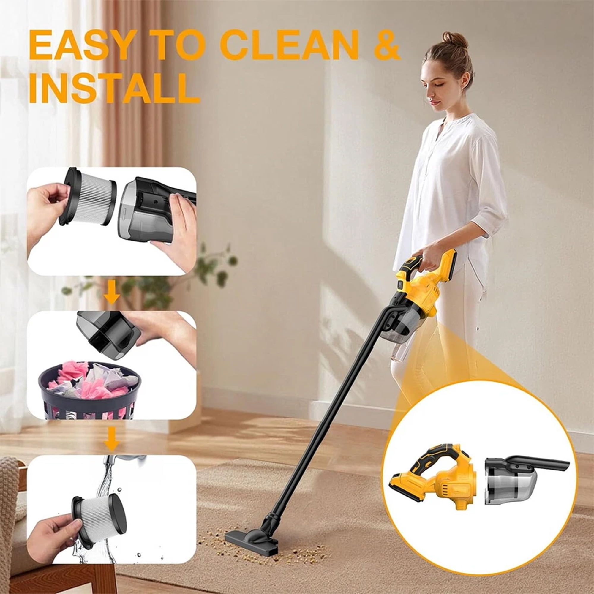 Cordless Vacuum Cleaner for Dewalt 20V MAX Battery, Handheld Vacuum Cleaner for Home Car Hardwood Floor Carpet, Portable Shop Vacuum with Washable HEPA Filter & Charging & Battery