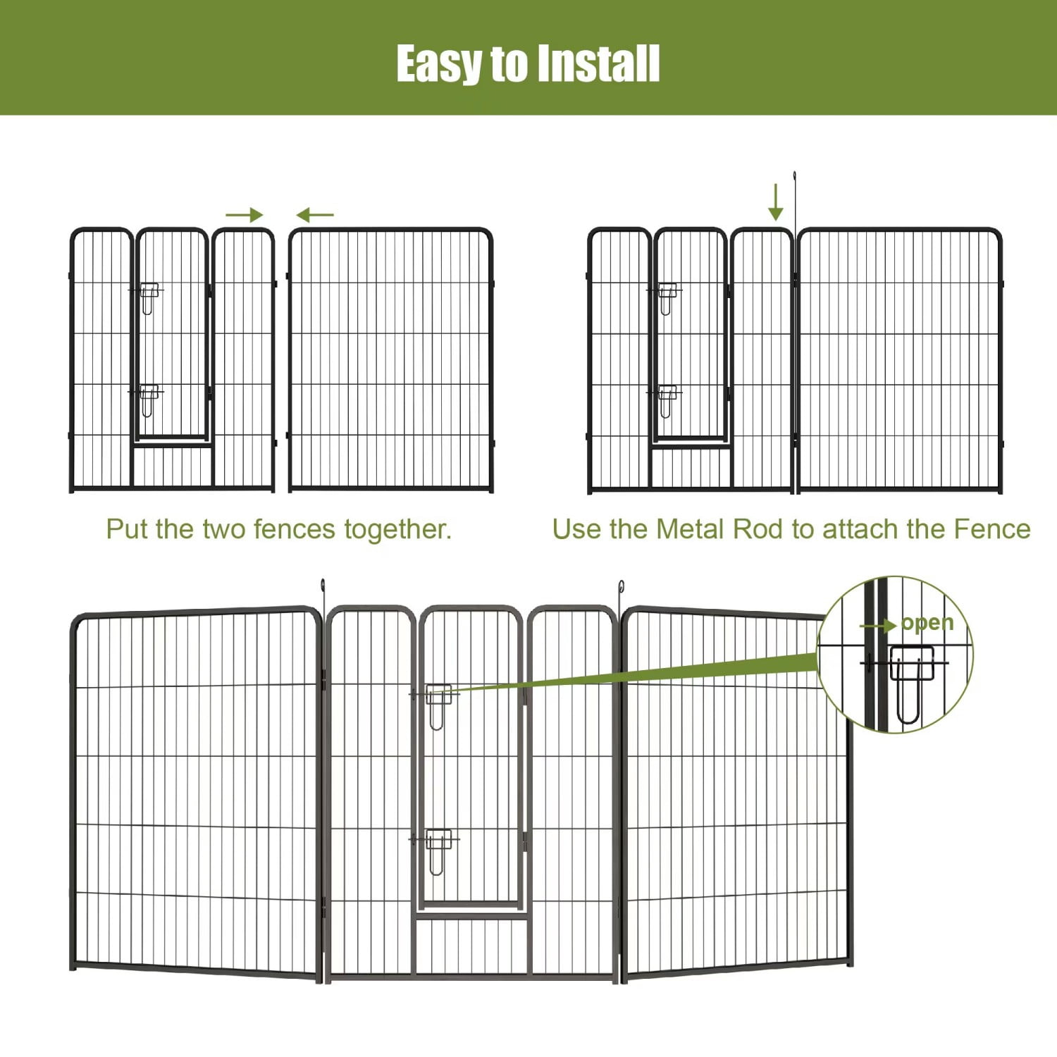 Dog Playpen 40 Inch 16 Panels, Foldable Metal Puppy Playpen with Door, Heavy Duty Dog Exercise Pen for Indoor Outdoor, RV Camping Yard, Black