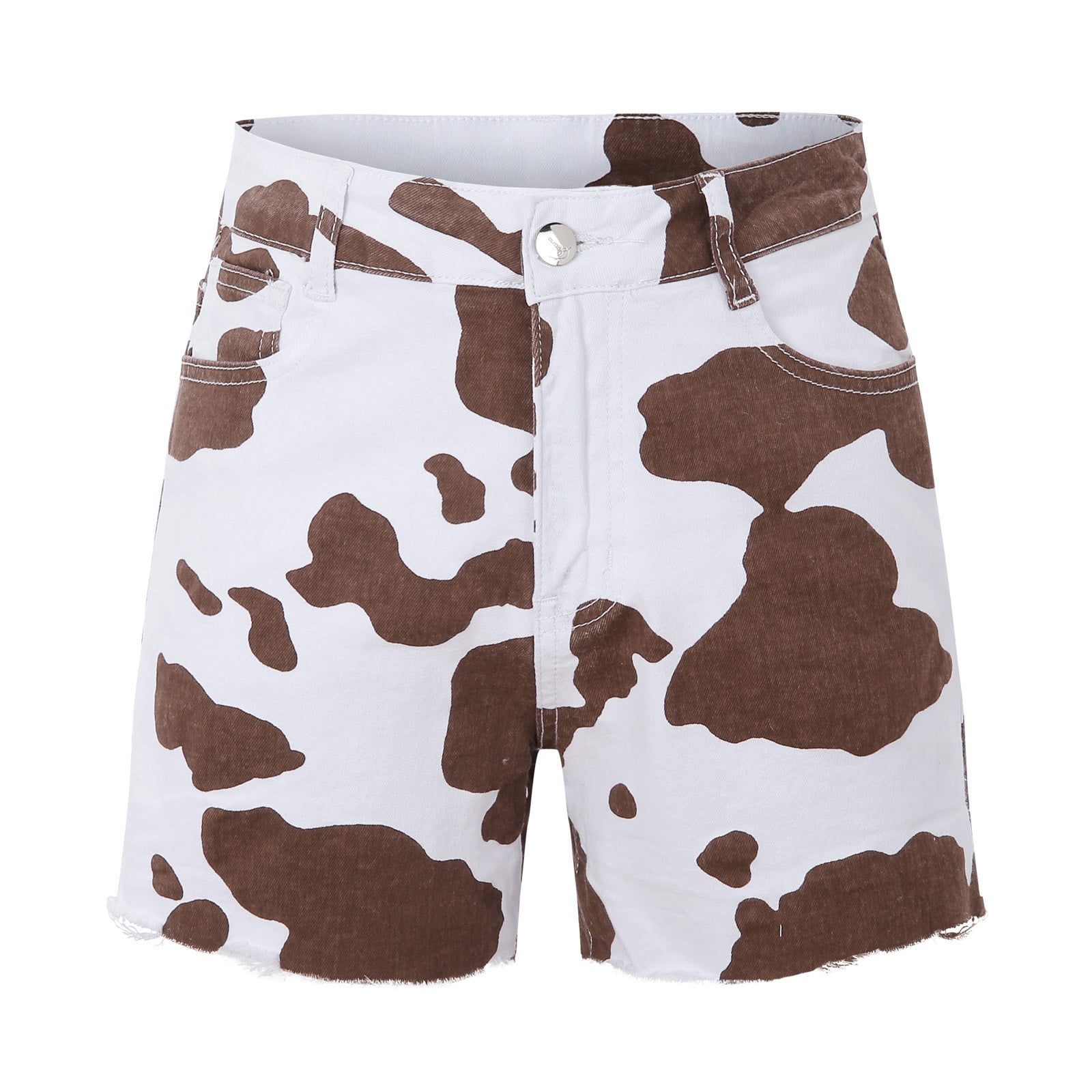 S cow short pants ブラウン Mosytuky Brown Cow Print Shorts for Women Tummy Control High