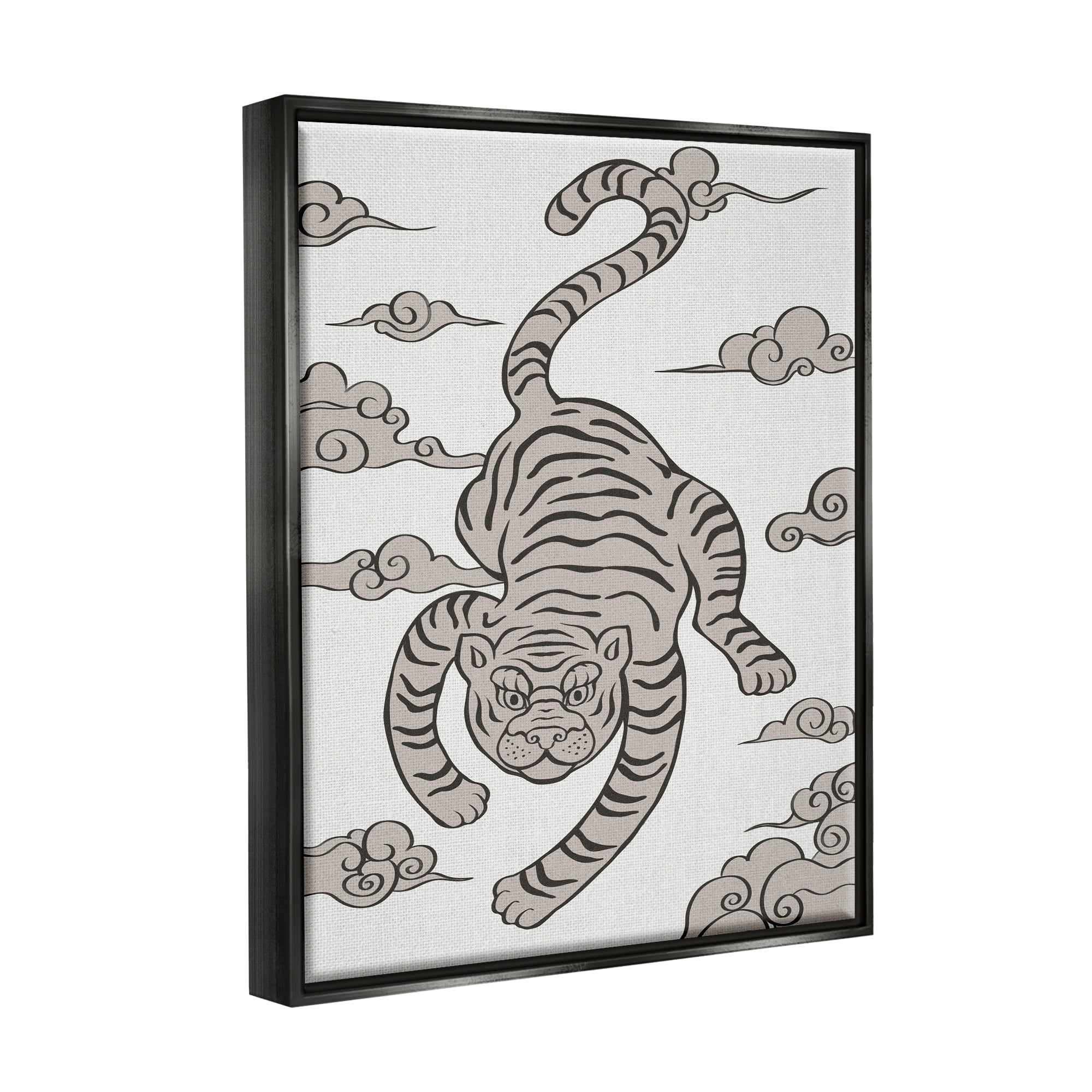 Stupell Industries Traditional Tiger Stripes Cloud Pattern Jungle Animal Graphic Art Jet Black Floating Framed Canvas Print Wall Art, Design by Ziwei Li