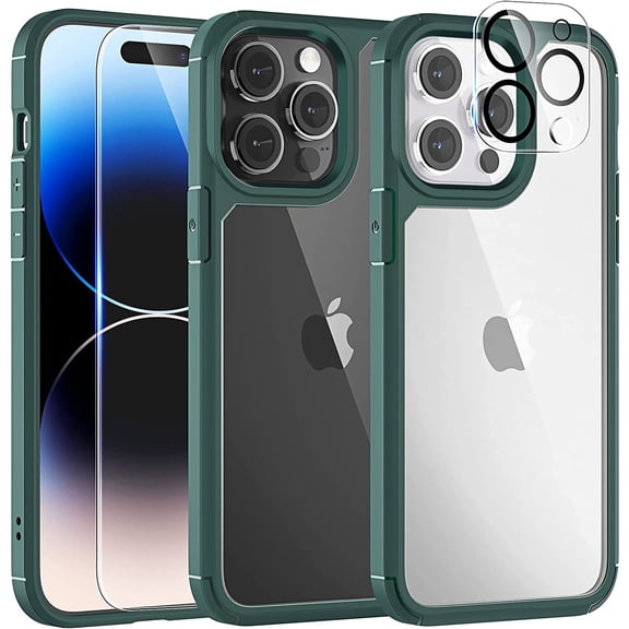 [5 in 1] for iPhone 14 Pro Max Case [Not Yellowing], with 2 Tempered Glass Screen Protectors   2 Camera Lens Protectors [Military Grade Protection] Shockproof Slim 14 Pro Max 6.7 Inch