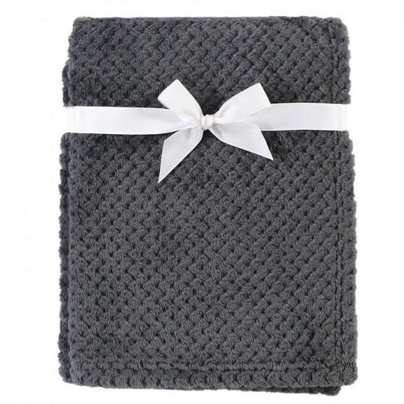 Hudson Baby Unisex Baby Plush Waffle Blanket, Charcoal, One Size