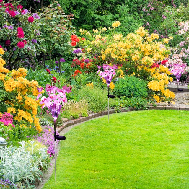 Lámpara de estaca de jardín impermeable para exteriores luz Solar de Ehuebsd flor de Clivia de simulación de paisaje de césped de tierra para decoración de jardín