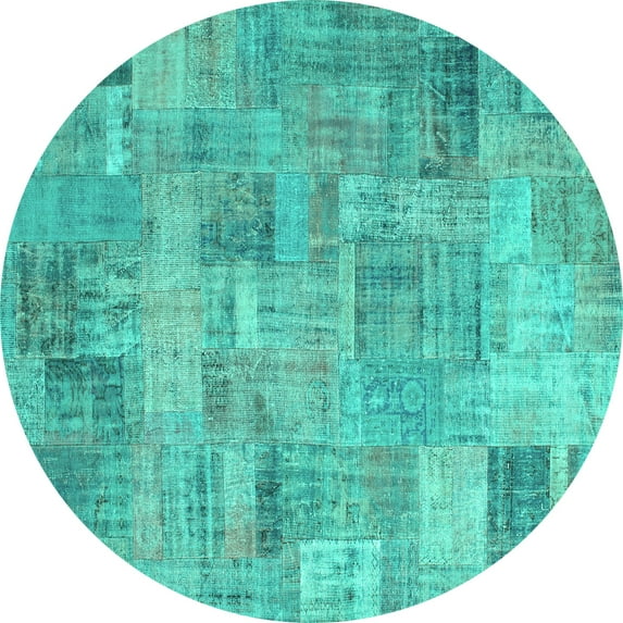 Ahgly Company Indoor Round Patchwork Turquoise Blue Transitional Area Rugs, 7' Round