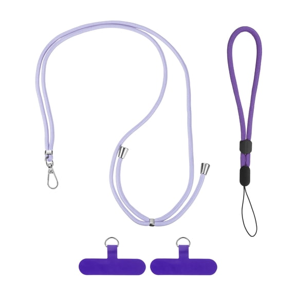 Phone Lanyards 2Pcs - 1Pcs 30" Adjustable Neck Strap, 1Pcs Wrist Strap, 2 Patches Universal Crossbody Phone Strap Cellphone Lanyard for Keys ID Badges, Purple