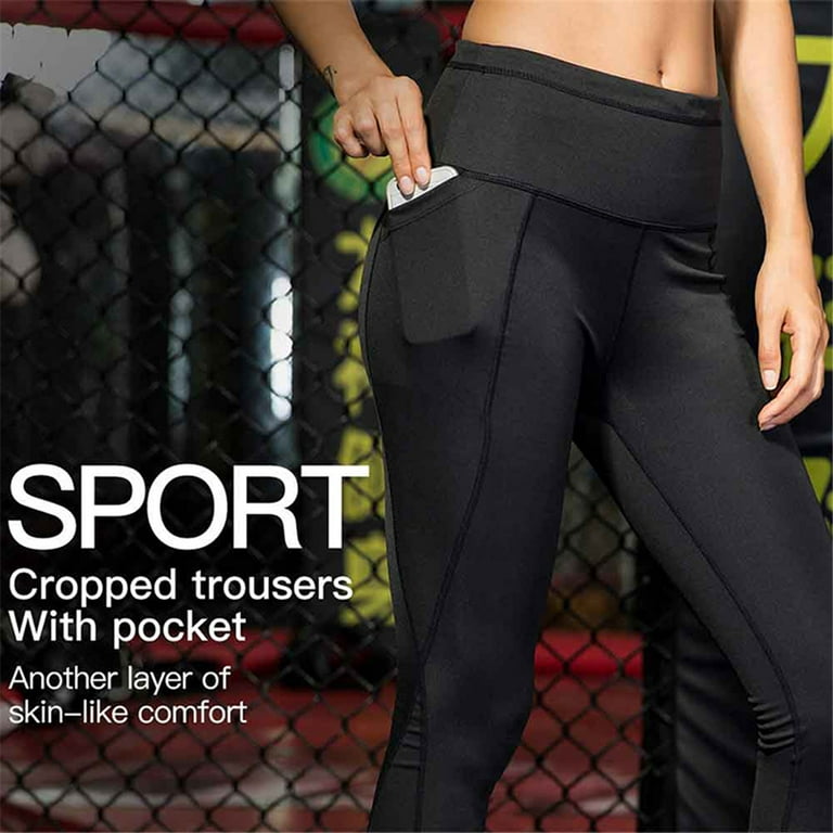 Inevnen Women's Yoga Running Capris Tummy Control High Waist Workout Pants  with Pocket