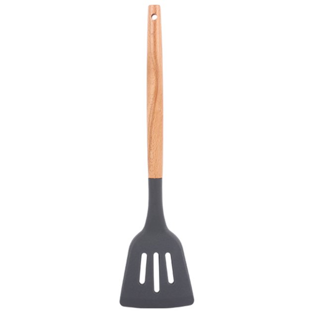 CSChome Frying Spatula High temperature Resistant Slotted Turner: Non hollow Silicone Steak Frying Spatula Kitchen Gadget