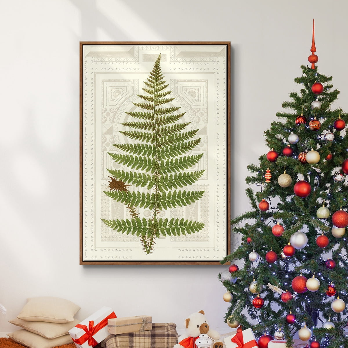 Garden Ferns V - Framed Gallery Wrapped Holiday Canvas - 25 x 37 - Rosewood Frame
