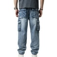 thumbnail image 2 of Ruiatoo Men's Jeans Denim Work Cargo Pants Outdoor Loose Hip Hop Big & Tall Jeans with Cargo Pockets(1908,Blue 36), 2 of 5