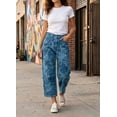 thumbnail image 5 of sicmoss Women's Blue Cotton Printed Mid Rise Baggy Barrel Jeans Wide Leg Y2K Patchwork with Pockets, 5 of 7