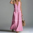 thumbnail image 5 of Gamivast Dresses for Women Gingham V-Neck Sleeveless Button Down Linen Maxi Dress with Pockets Casual Plaid Sundress Summer Beach Vacation Resort Wear Pink XXL, 5 of 7