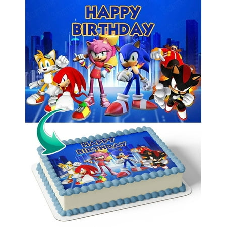 Sonic Retro Style Game Edible Image Cake Topper Personalized Birthday Sheet Decal Banner 1/4 Sheet