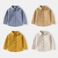 thumbnail image 2 of LYMAYTER Toddler Boys Button Down Shirt Long Sleeve Solid Color Shacket Spring Fall Casual Button Up Top 2-7Y, 2 of 8