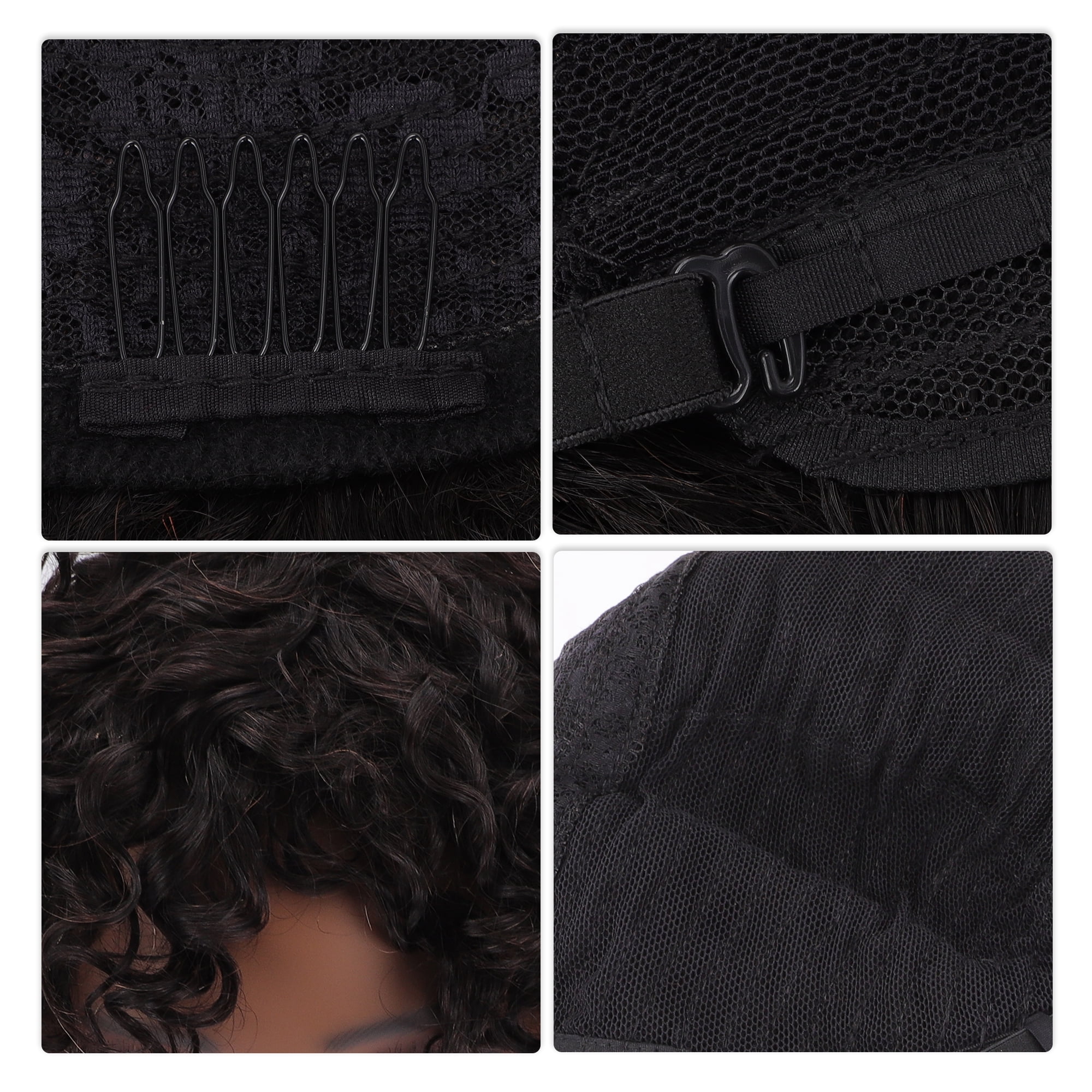 Unique Bargains 1 Pc Bangs Curly Hair Hair Wig Real Human Hair 12in 150 Human Wig Black for Women