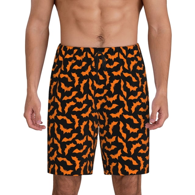 Fotbe Halloween Bat Pantalones Cortos de Pijama para Hombre, Ropa de Dormir, Pantalones de Pijama Cortos para Hombre-4X-Large