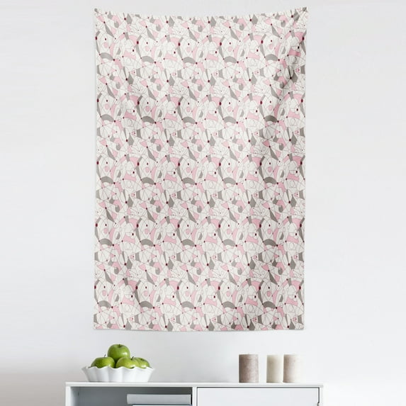 Mid Century Tapestry, Grid of Random Geometrical Shapes and Lines Modernist Approach, Fabric Wall Hanging Decor for Bedroom Living Room Dorm, 5 Sizes, Pale Pink Beige Grey, by Ambesonne