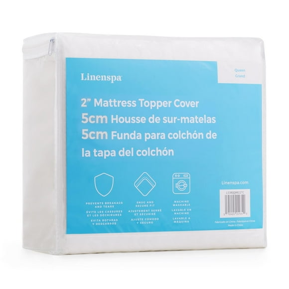Cubierta de colchón Linenspa de 2 pulgadas, color blanco completo