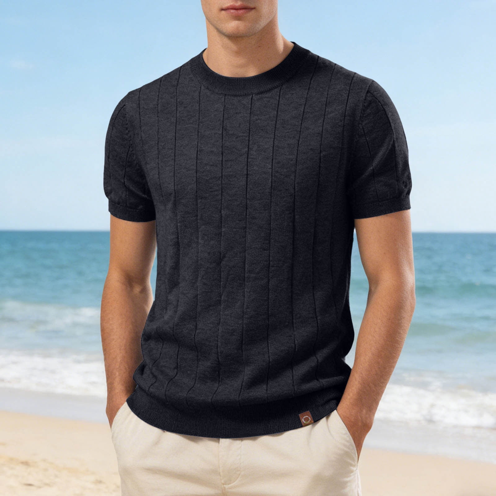Rhuody Men T Shirts Adult Referee Shirt V Neck Striped Sweatshirt Short Sleeved Top Durable Clothing Black M