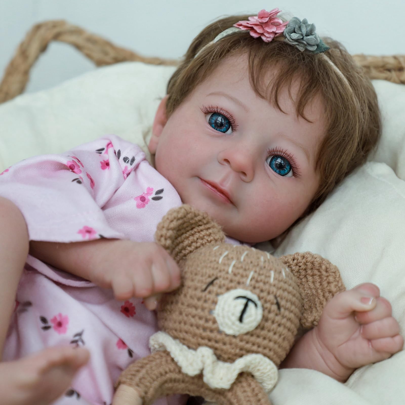 Lovely Real Look Reborn Baby Doll Girl 19inch 48cm Vinyl Silicone Baby Doll Rooted Hair Realistic Newborn Doll Toy for Ages 3+