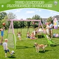 thumbnail image 5 of 5 in 1 Metal Swing Sets for Backyard, SHINPT Outdoor Kids Swing Set with Slide, Saucer Swing Seat, Belt Swing Seat, Basketball Hoop, Soccer Net, Heavy Duty Backyard Playground Set for Kids, 5 of 8