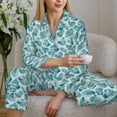 thumbnail image 6 of Haiem Teal turquoise shell Pattern Women’s Long-sleeve Sleepwear,Sleepwear Set,2-piece Loungewear Set,Soft PJs Comfy Nightwear with Pockets-Small, 6 of 7