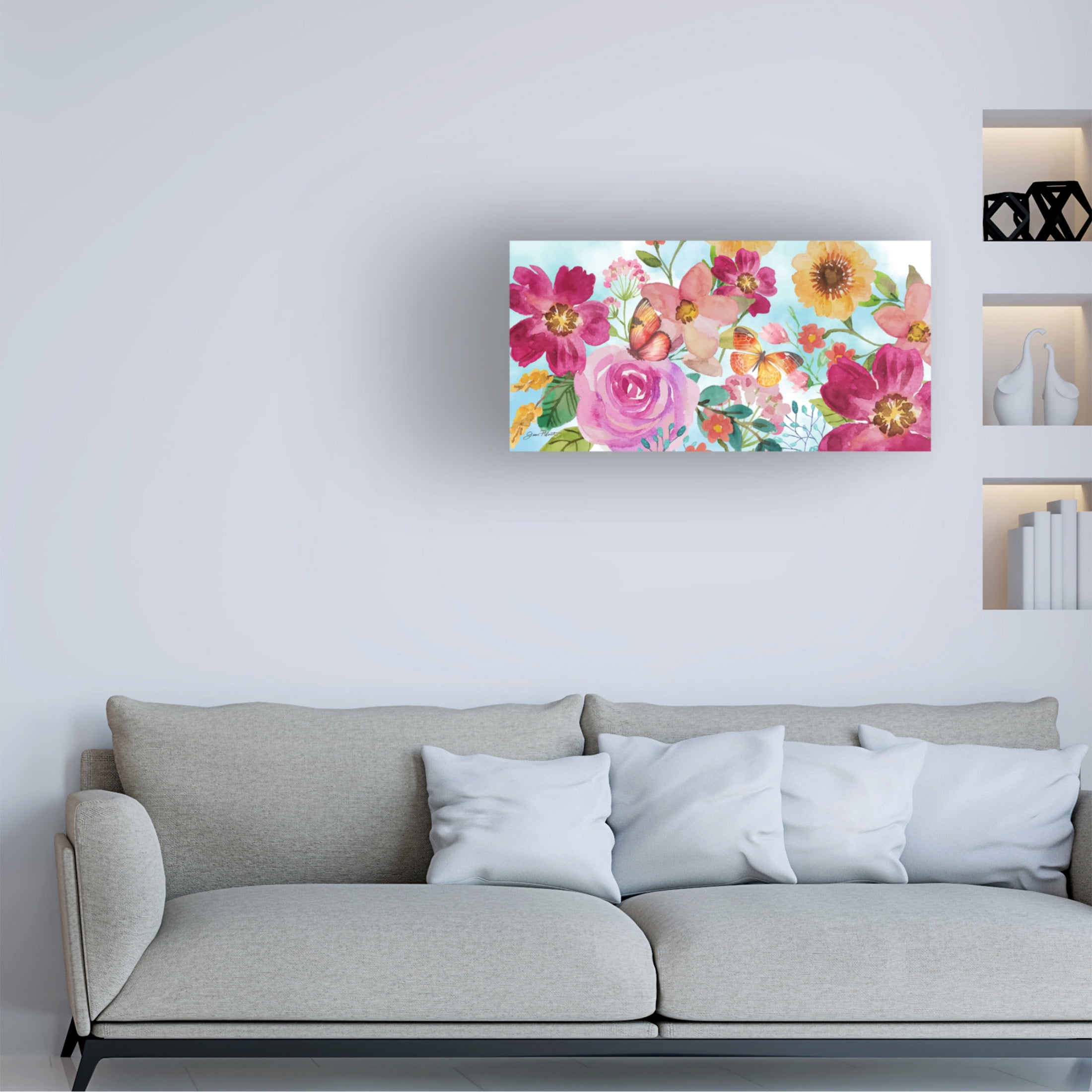 Canvas Wall Art - Jean Plout 'Festive Flower Garden' Wall Art for Living Room, Bedroom, or Office Décor by Trademark Fine Art - 19 x 10 Inches