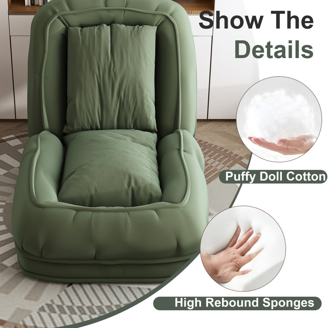 Human Dog Bed with 5 Adjustable Positions, 2 in 1 Folding Lazy Sofa Bed, Corduroy Orthopedic Big Bean Bed for Living Room, Green