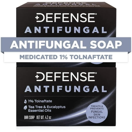 Defense Antifungal Bar Soap 2-Pack | Jock Itch, Ringworm, Athlete's Foot, Skin Fungus | Medicated Anti Fungal Treatment (Two Bars, No Case)