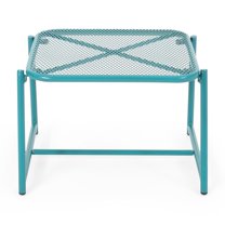 Teal Mesh Top Iron Side Table Modern Outdoor Accent for Summer