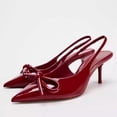 thumbnail image 6 of Xfvqtps Womens Bow Slingback Pumps Patent Leather Heels Pointed Toe Dress Shoes for Work Wedding Date Night Mid Heel, 6 of 9