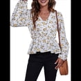 thumbnail image 3 of Blusa de Larga para Mujer, Estilo Babydoll, Ligera, de Poliéster, con Cuello en V y Mangas Abullonadas Amarillo L, 3 of 10