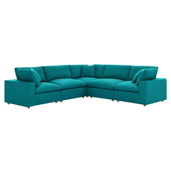 Modway Commix 5 Piece Down Filled Overstuffed Sectional Sofa in Teal
