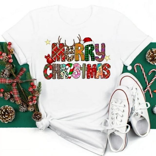 Camiseta con estampado de árbol de Navidad para mujer, ropa juvenil, Tops, 2023