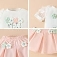 thumbnail image 5 of Afdoent Baby Girl Clothes Toddler Girls Ribbed Bow Mesh Short Sleeve Top & Skirt Set 3D Floral Summer Two Piece Outfit Clothes 2025 Cute Suit 3-4 Years, 5 of 7