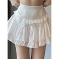 thumbnail image 2 of Bslissey Women's Skorts Shorts Solid Color High Waist Lace Layered Ruffles Short Pants Ladies Casual Shorts for Streetwear S M L, 2 of 9