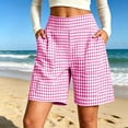 thumbnail image 2 of Yutgune Womens Bermuda Shorts High Waisted Elastic Back Wide Leg Plaid Summer Shorts with Pockets, 2 of 6