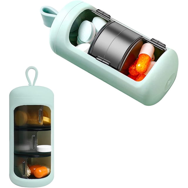 (Verde) Pastillero de 3 compartimentos para 7 días, mini pastillero portátil para 3 tomas diarias, resistente a la luz y al agua para viajes