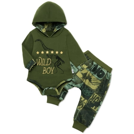 

Synpos Baby Boy Romper Newborn Baby Boy Dinosaur Print Hooded Outfit Set