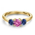 thumbnail image 3 of Gem Stone King 18K Yellow Gold Plated Silver Pink Created Sapphire and Blue Created Sapphire Engagement Ring for Women | 1.05 Cttw | Round 5MM | Gemstone September Birthstone | Size 5, 3 of 6