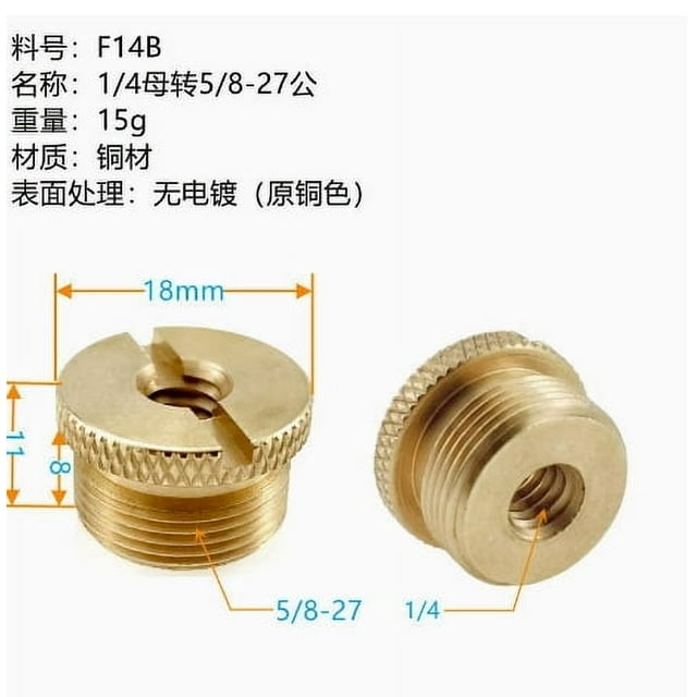 Shisuyan 2pcs Microphone Condenser Mic 1/4 Female To 5/8 Copper Screw Adapter For Microphone Mount And Stands