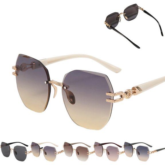 Statement Rimless Sunglasses, Lightweight Oversized Sunglasses Gradient Lens, Fashion Retro for Women Daily Wear, Shopping