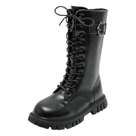 

Cathalem Toddler Fall Boots Girls Boots Combat Boot Winter Waterproof Side Zipper Lace-up Walking Shoes for Toddlers Little Kid (Black 5-5.5 Years)