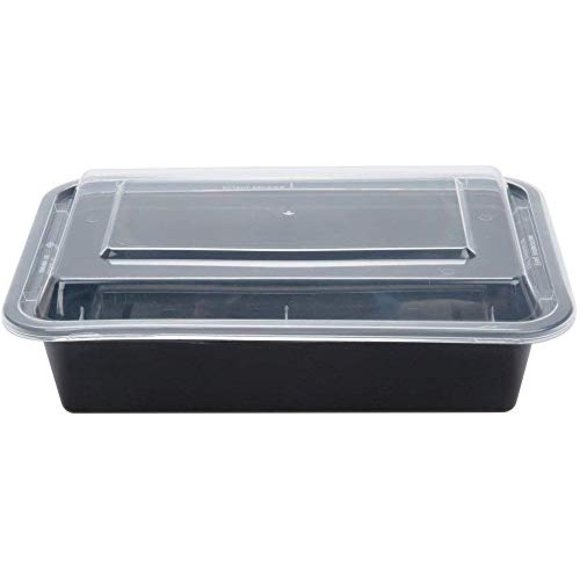 Contenant Rectangulaire Noir 16oz Micro-Ondable avec Couvercles 150 Unités/paquet