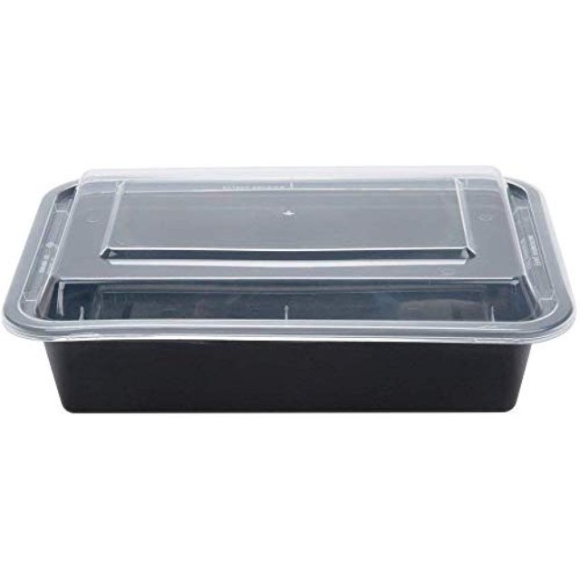 Contenant Rectangulaire Noir 16oz Micro-Ondable avec Couvercles 150 Unités/paquet