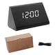 thumbnail image 3 of Reloj despertador digital de mesa, de madera, con pantalla de temperatura y alarma triangular. Negro, 3 of 9