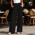 thumbnail image 2 of Women Wide Leg Pants High Waisted Dress Work Trousers Pleated Button Business Casual with Pockets Black XL(XL), 2 of 8