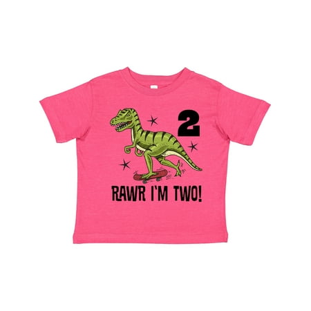 

Inktastic 2nd Birthday Dinosaur Skateboarding Gift Toddler Boy Girl T-Shirt