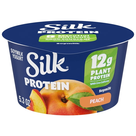 Silk Protein Peach Soy Milk Yogurt Cup, Plant-Based with 12g Protein, 4g Fiber, 5.3 oz