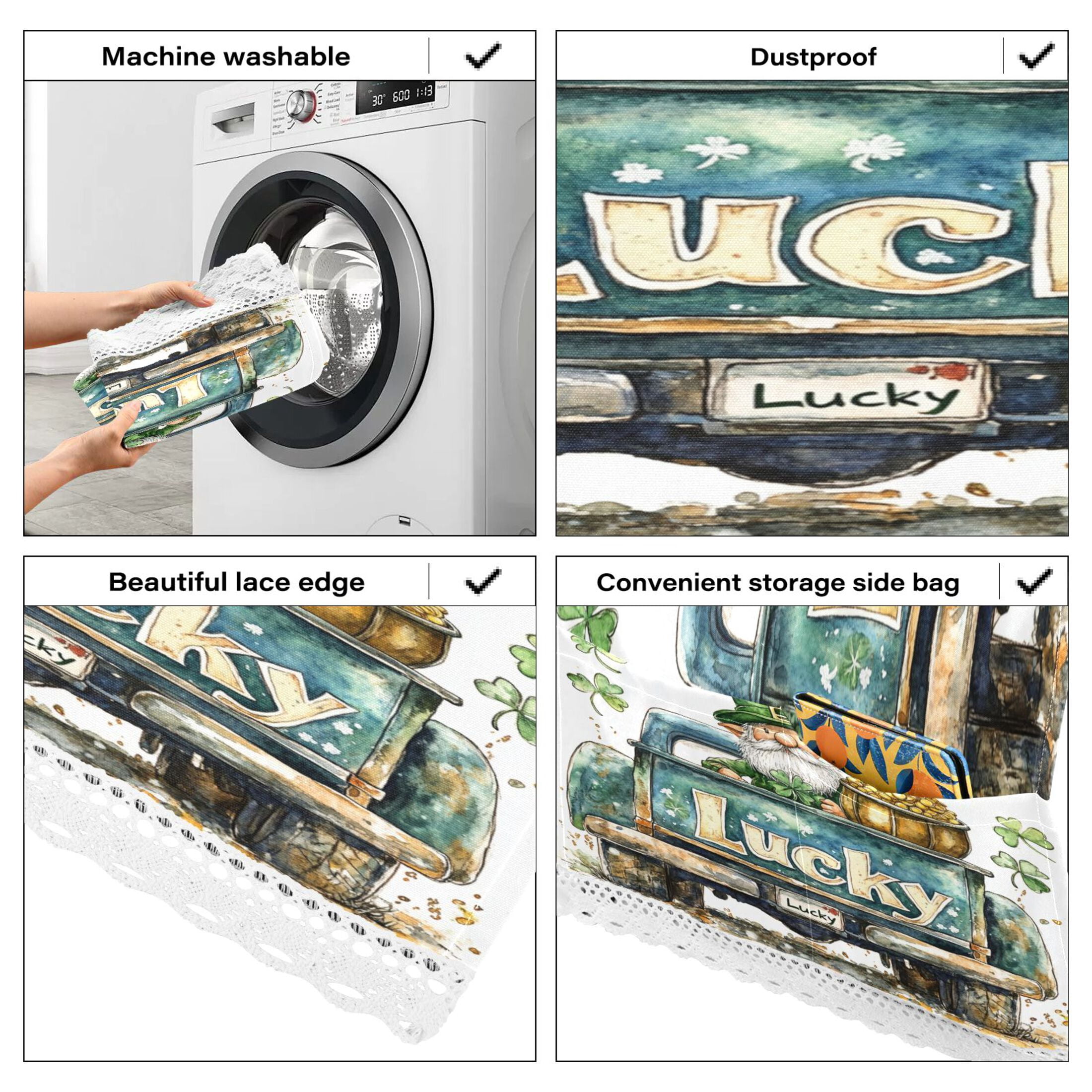 WOBOGO St Patricks Lucky Car Washing Machine Cloth Dryer Refrigerator Top Cover Protective Non-Slip Mat For Kitchen Laundry