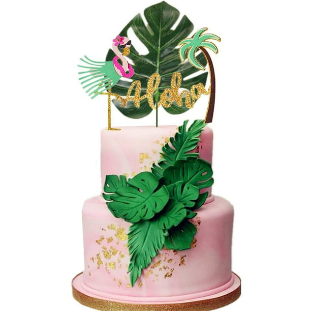 Cake topper en bois tropical, jungle, savane, monstera pour gâteau